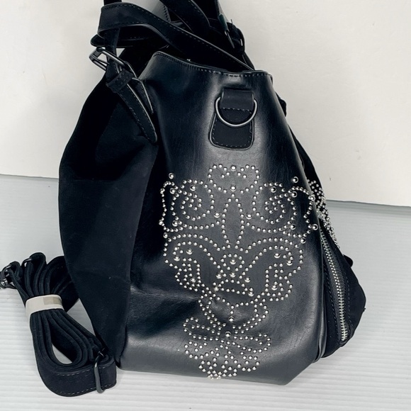Desigual ROTTERDAM BLONDIE Black Silver Faux Leather Hobo Bag Studded - Picture 5 of 16